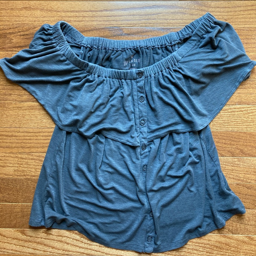 Grey Slouchy Shoulder Top